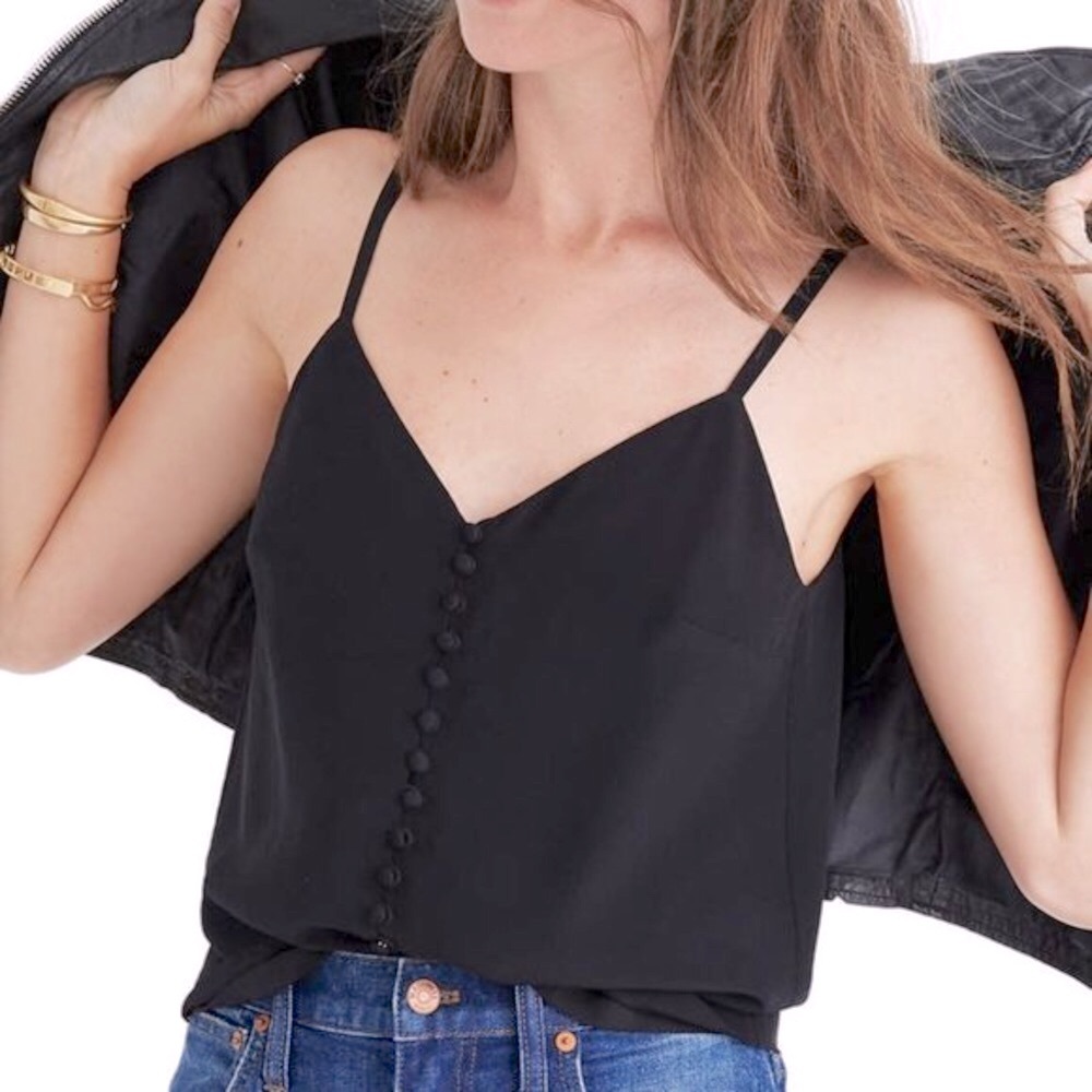 LAST CALL Madewell Black Silk Button Front Camisole size 00